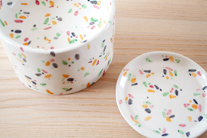 Vajilla de cerámica para gatos La Isleta - diseño terrazo - conjunto