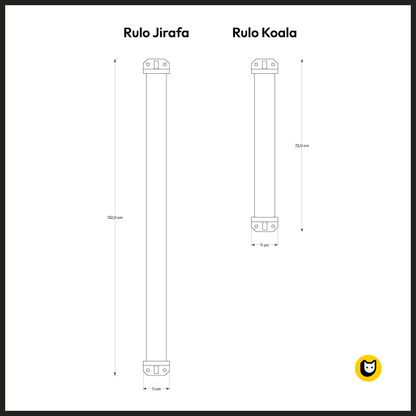 Esquema boceto de Rulo Koala comparado con el Rulo Jirafa - Rascadores verticales para gatos con moqueta natural de sisal - Hechos a mano por Gatifica - Vista frontal