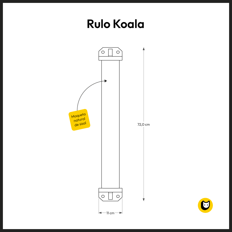 Esquema boceto de Rulo Koala - Rascador vertical para gatos con moqueta natural de sisal - Hecho a mano por Gatifica - Vista frontal